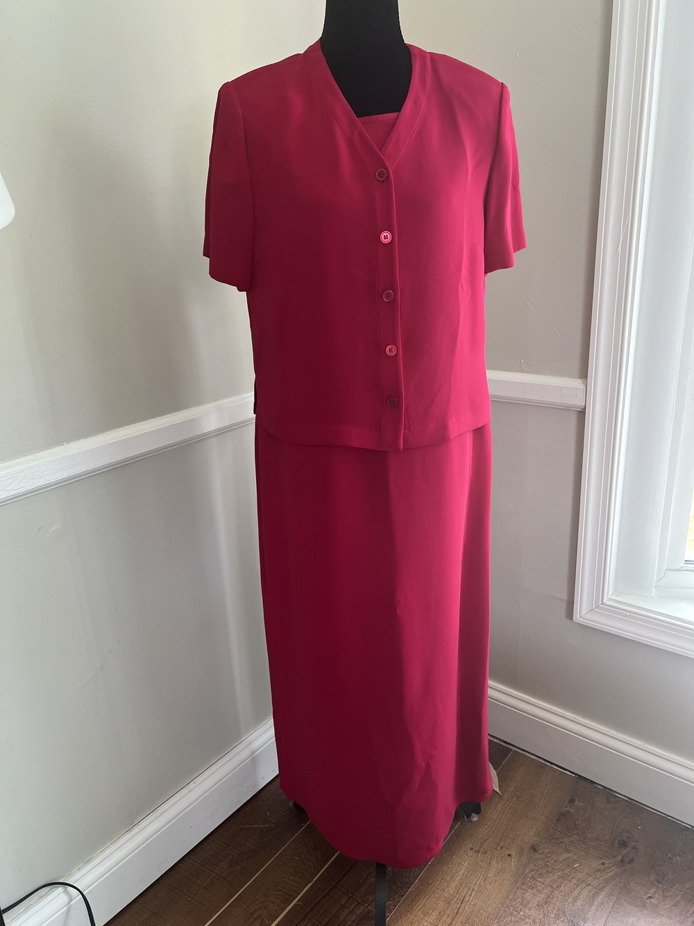 Talbots Petites Women's Red Dress & Jacket Set Size 10 Petite 100% Silk Maxi